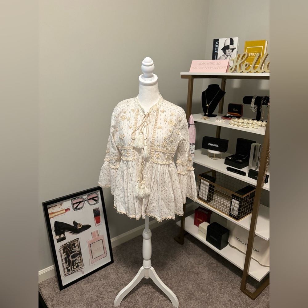 Anthropologie x Barok Paris Beige Cardigan With Ties and Flowers NWT Medium